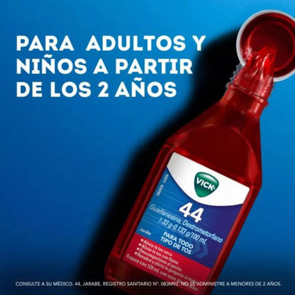Vick 44 Jarabe Sabor Cereza Frasco 120ml 1.33g/0.133g/100ml - P&amp;G - vista lateral