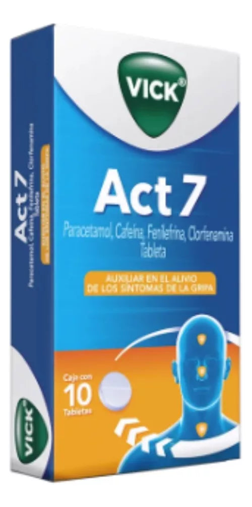 Caja Tabletas Vick Act 7 Auxiliar Alivio Sintomas Gripa