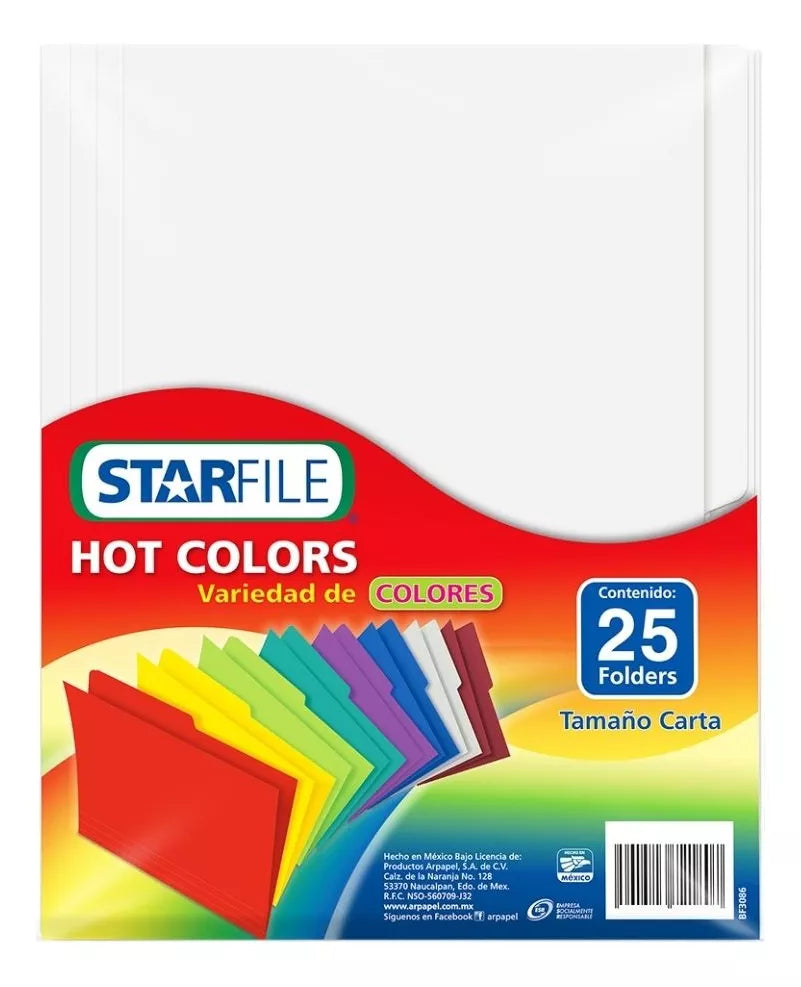 25 Folder Tamaño Carta Starfile Hot Colors Oficina Blanco