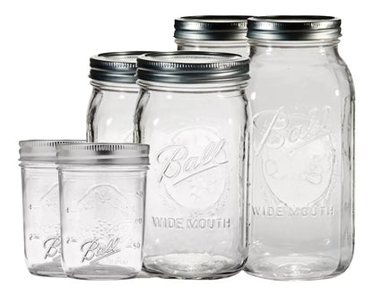 Set 6pz Mason Jars Ball Vidrio Boca Ancha 3 Tamaños