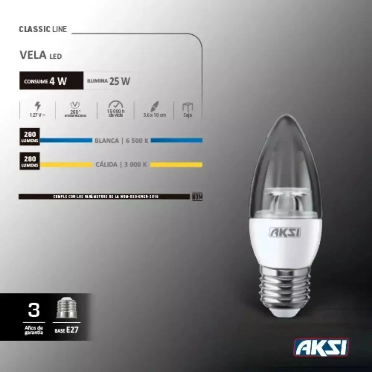 Set 10 Pzs Foco Led Vela Aksi 4w Base E27 Luz Blanca - Aksi - vista trasera
