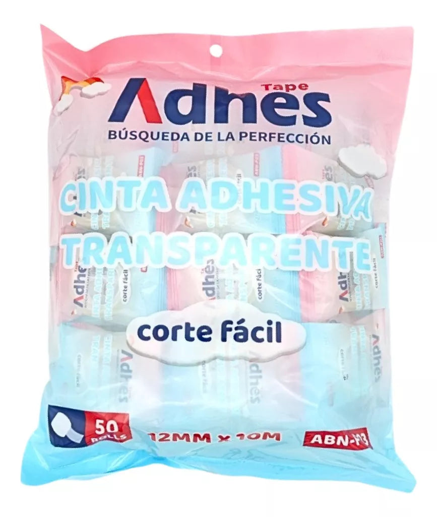 Bolsa 50pzs Cinta Adhesiva Corte Facil Adhes 12mmx10m