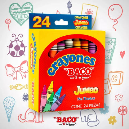 24 Crayones Jumbo Redondos Baco Escolares Dibujo Colorear - BACO - detalle