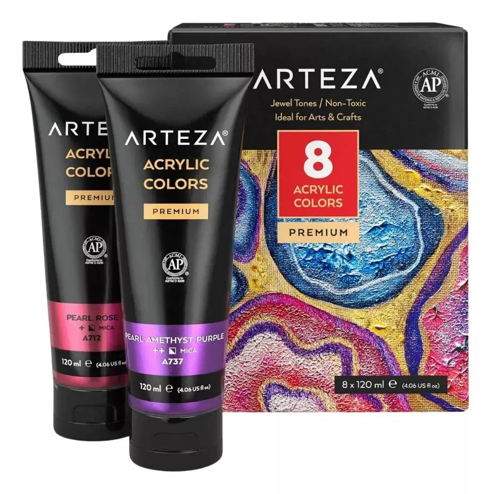 Set De 8 Pinturas Acrilicas Metalicas Arteza Color Joya - Arteza