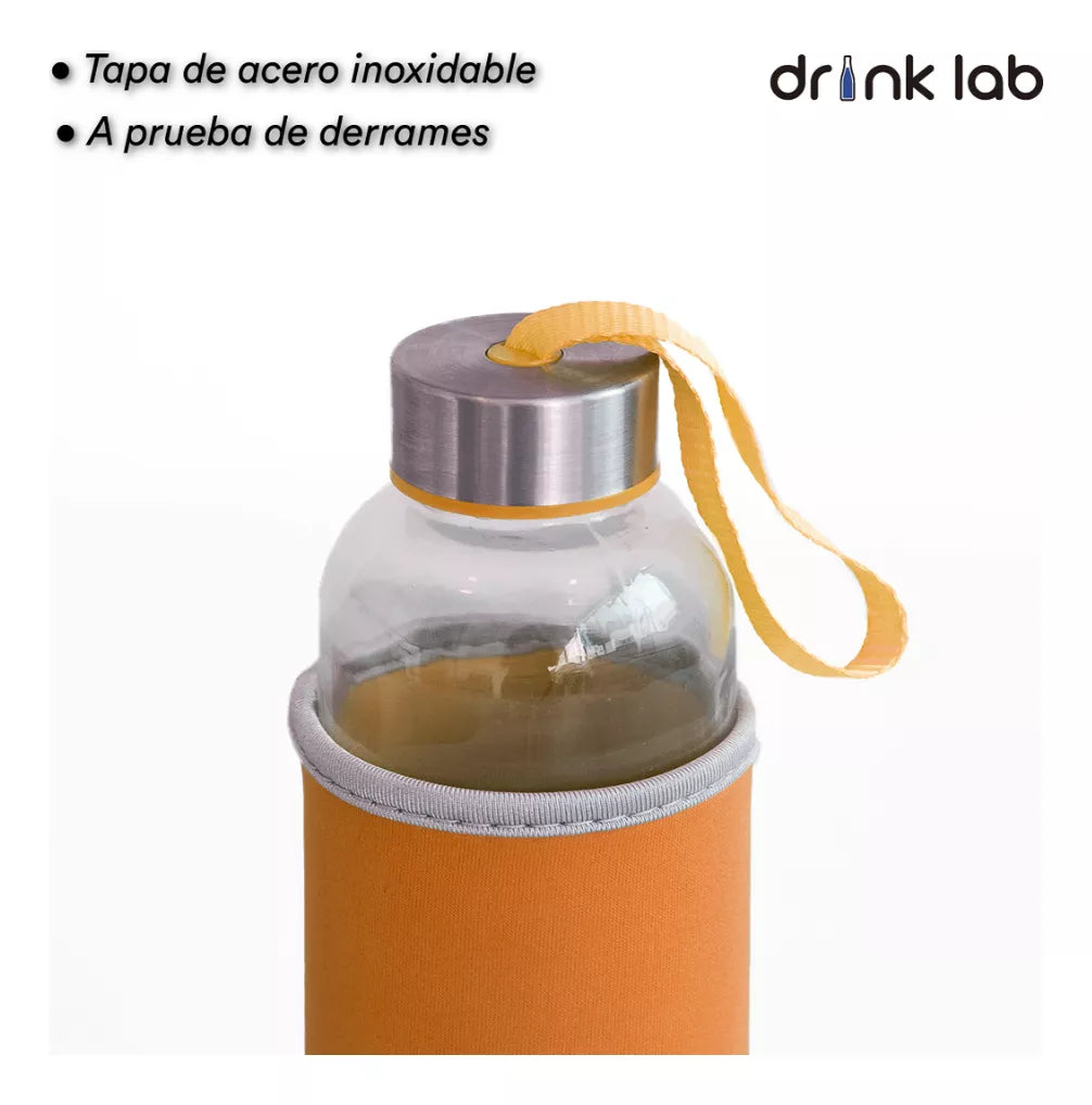 Botella Vidrio Funda Neopreno Agua Sport 600 Ml Resistente