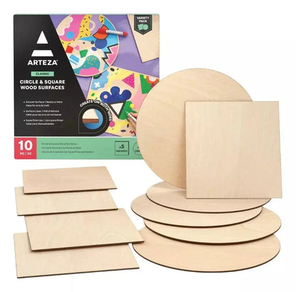 10 Lienzos Circulos Y Cuadrados De Madera Arteza - Coveme - vista lateral