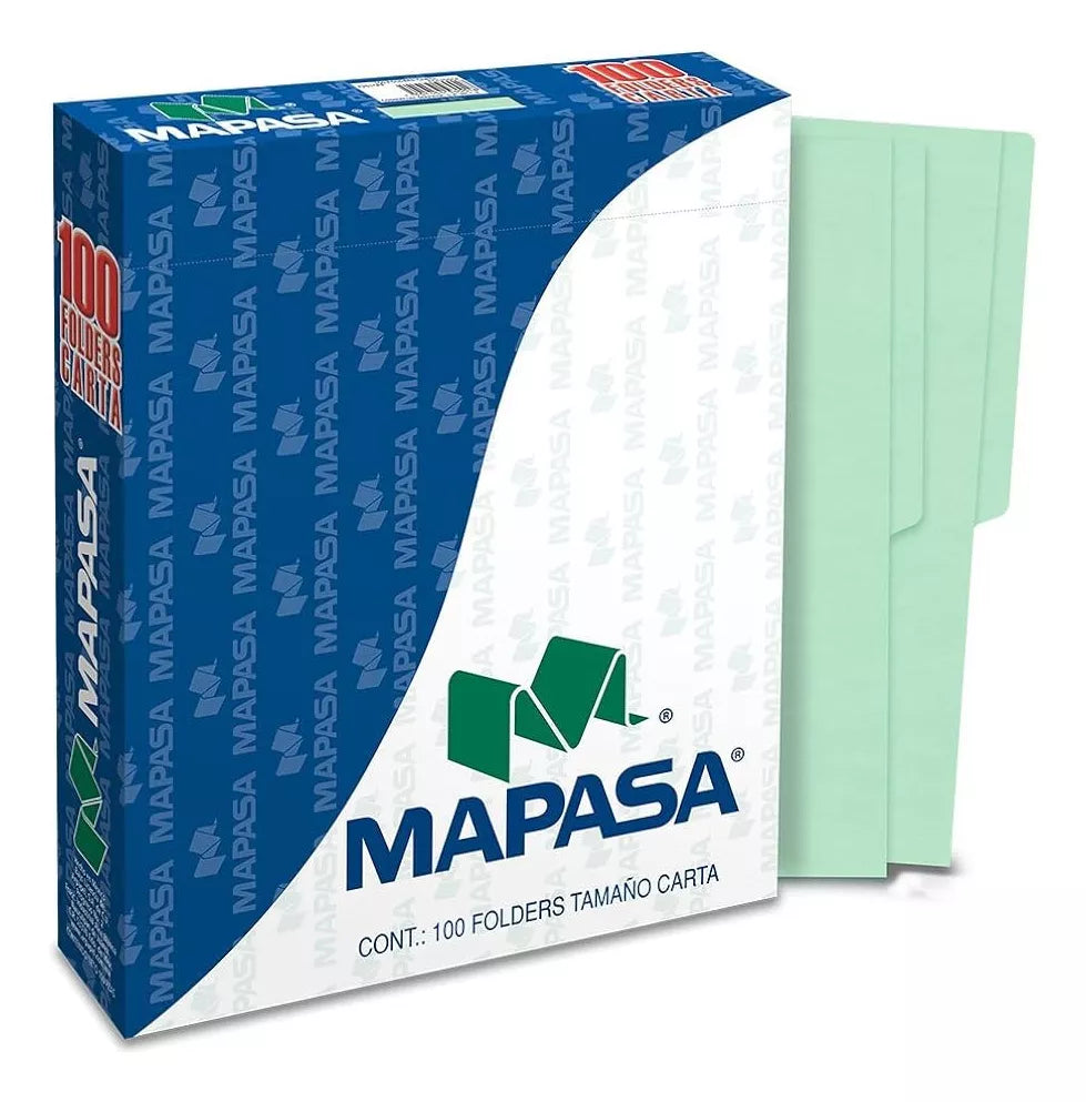 Folder Mapasa Tamaño Carta Color Verde 100pzs Pv0001