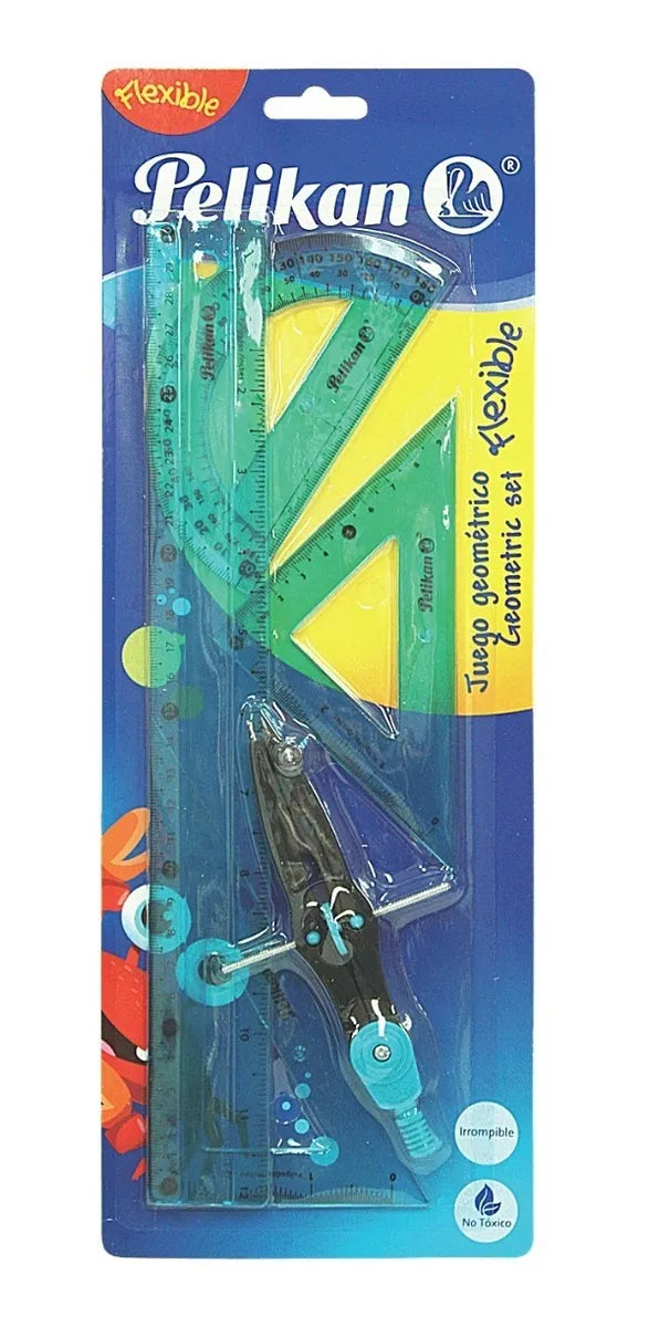 Juego Geométrico 5pza Irrompible Plástico Flexible Pelikan