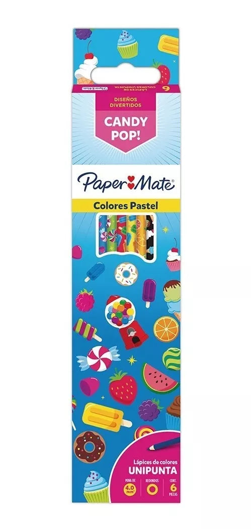 Lápices De Colores Paper Mate Pastel Unipunta Candy Pop 6 Piezas