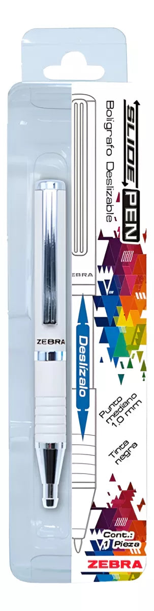 Pluma Slide Pen Zebra Punto Mediano Color Blanco Tinta Negra