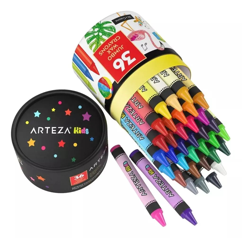 Bote De 36 Crayones De Colores Arteza Tamaño Jumbo - Coveme - vista lateral