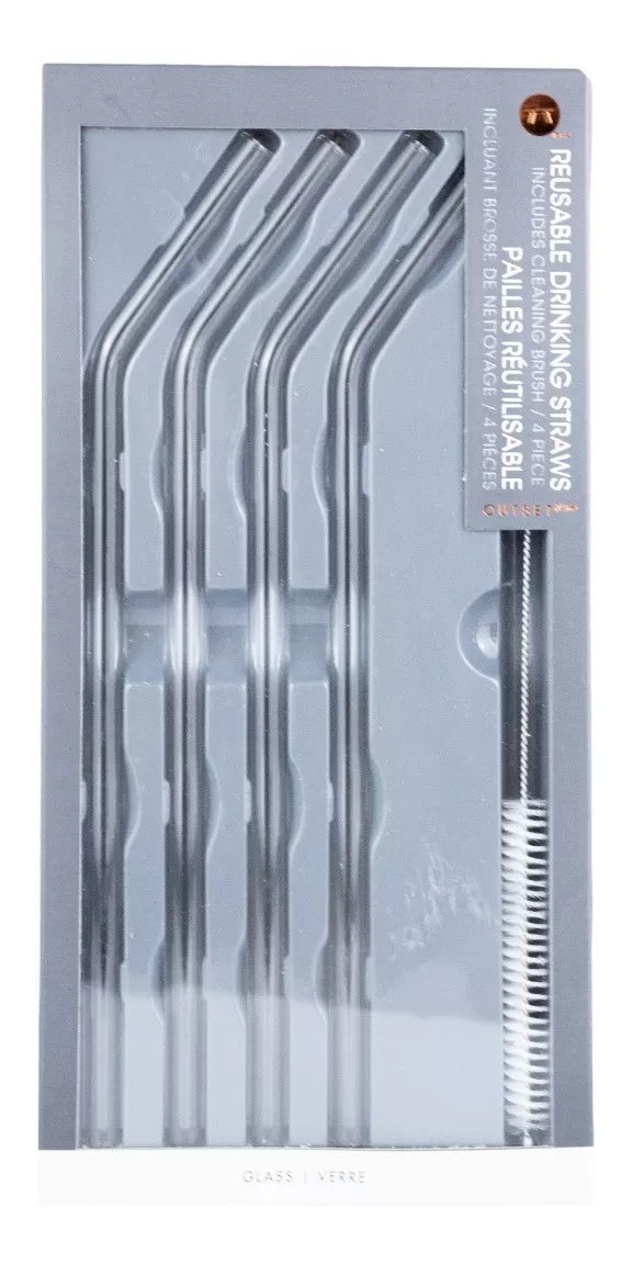 4 Popotes Reusables Vidrio Hergonomico Mason Jars