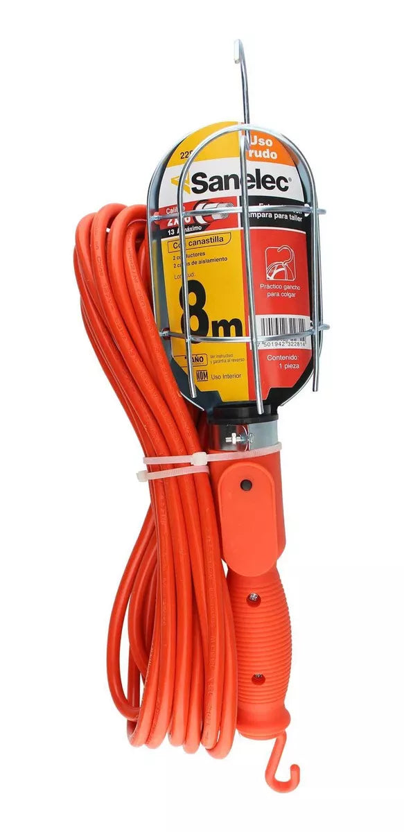 Lámpara Taller Sanelec Metálica Reforzada Extensión 8m 2281