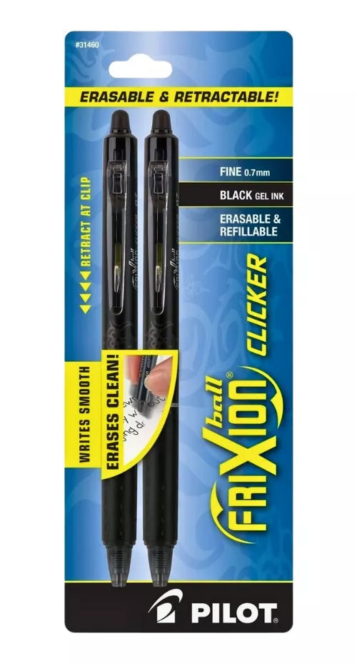 2 Plumas Pilot Frixion Clicker Retractil Tinta Borrable Gel
