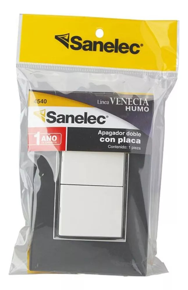 Placa Apagador Doble Sanelec Venecia Humo