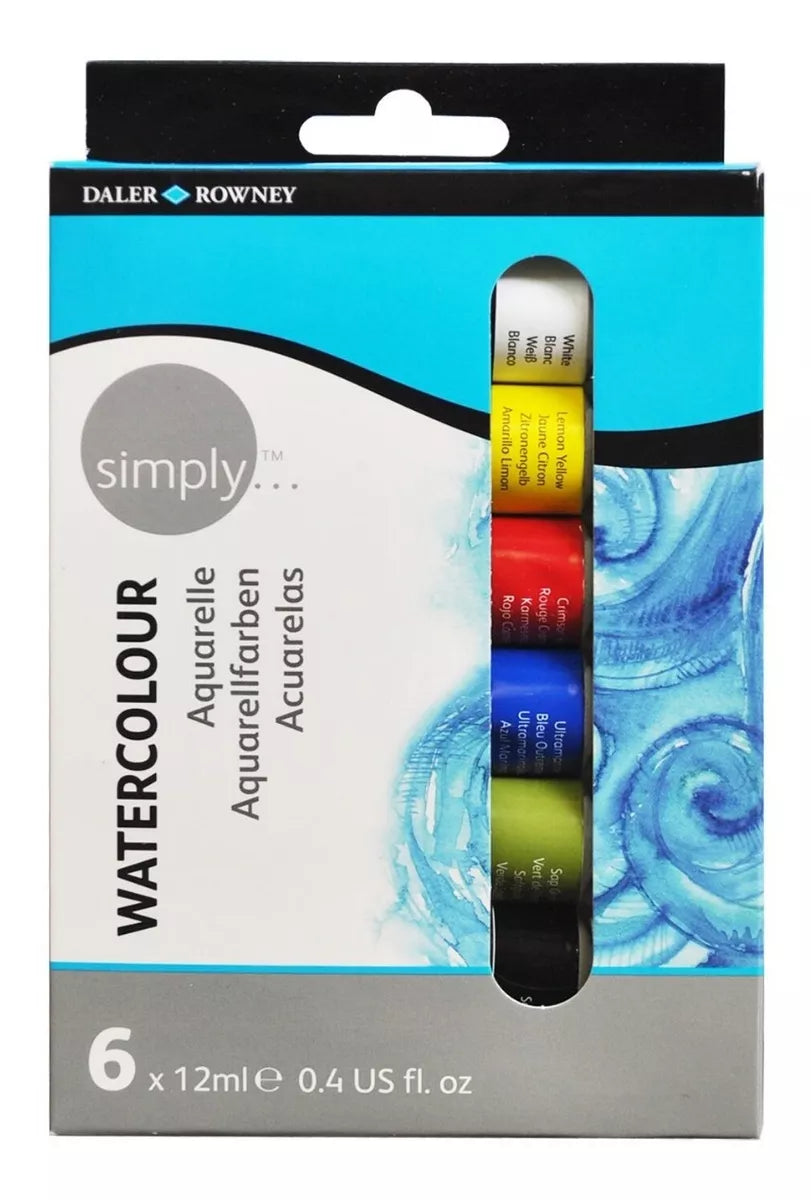 Pintura Acuarela Daler Rowney Simply 6 Colores Tubo 12ml