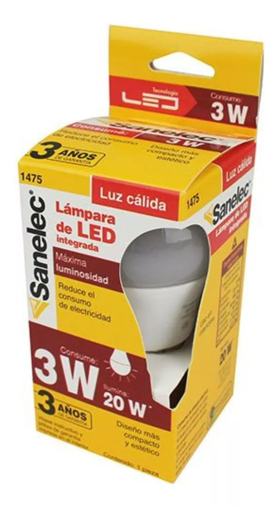2 Pzs Foco Led Luz Cálida 3w Tipo A19 Sanelec Ecológico