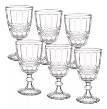 6 Copas Vino Tinto Blanco Vidrio Cortado Cristal Diamante