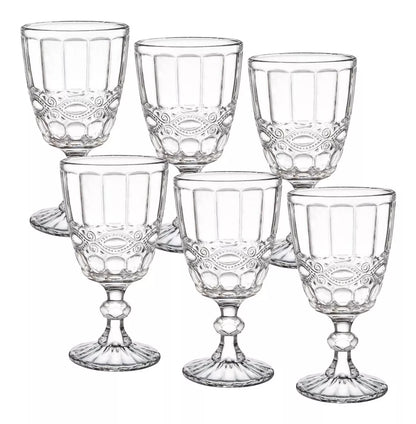 6 Copas Vino Tinto Blanco Vidrio Cortado Cristal Diamante - Marchante MX