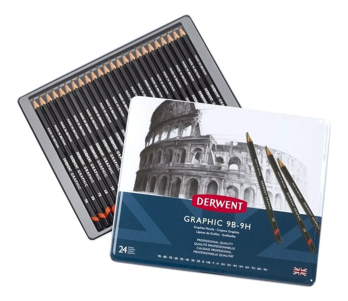 Lápices Dibujo 24 Piezas Derwent Grafito Graphic 9b - 9h - Marchante MX