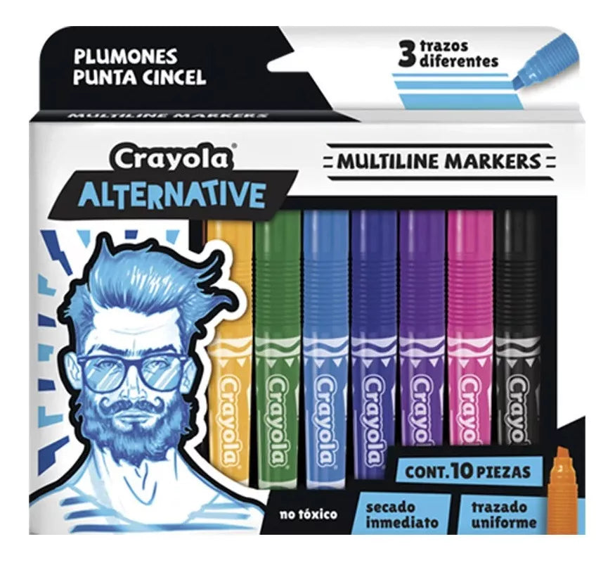 10 Plumones Multiline Alternative Crayola Diferentes Trazos