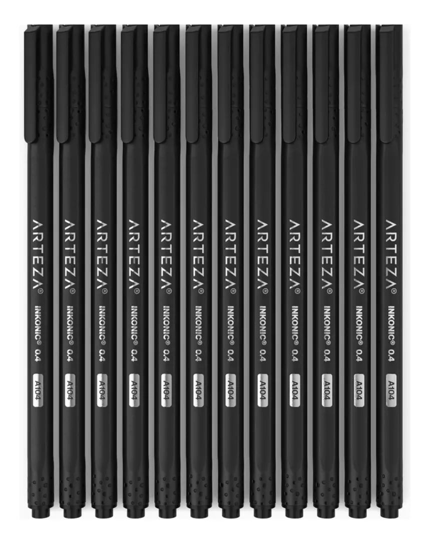 12 Boligrafos Fineliner Inkonic 0.4 Mm Color Negro Arteza