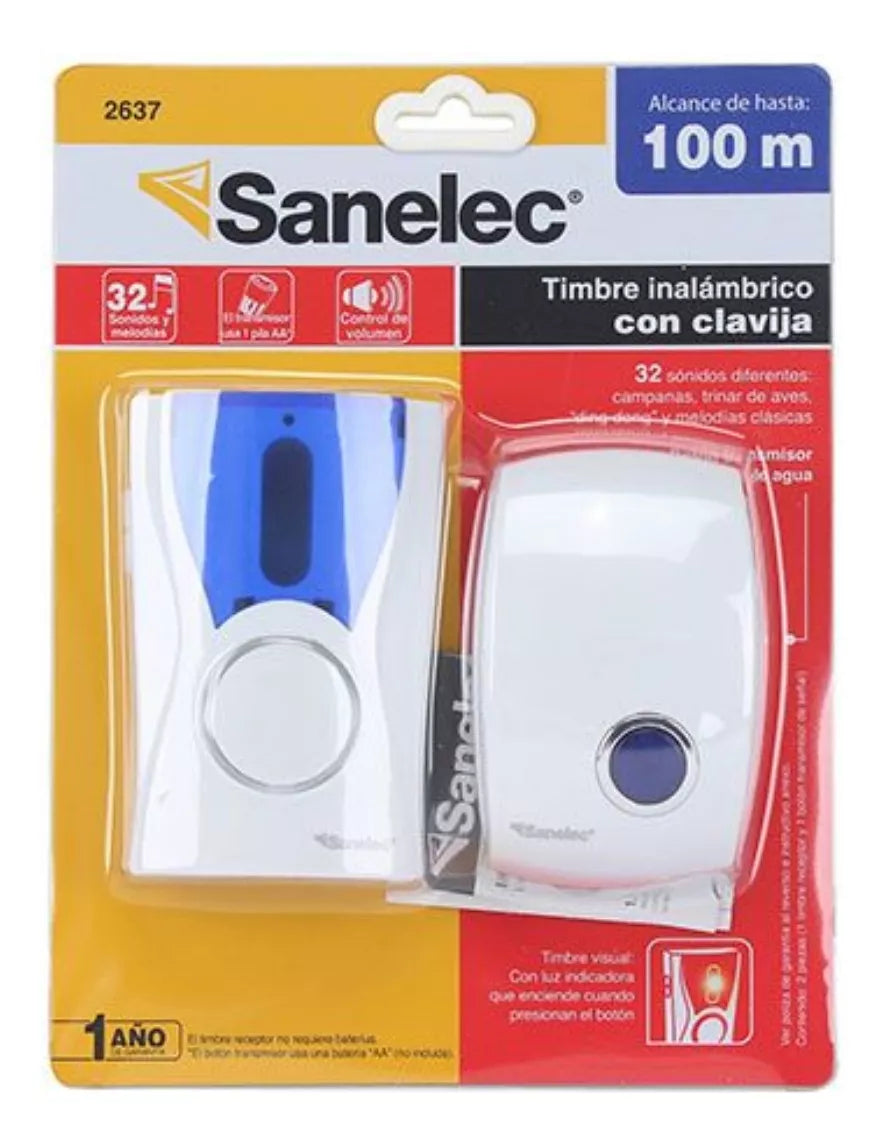 Timbre Inalámbrico Sanelec Exterior Azul C/clavija 2637