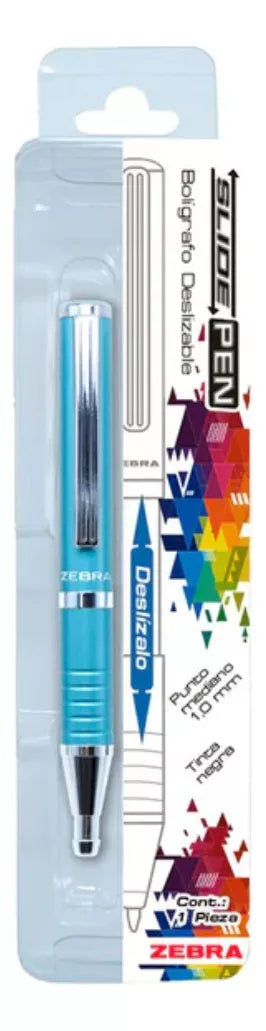 Pluma Slide Pen Zebra Punto Mediano Color Azul Claro