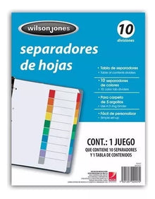 Separador Acco 10 Divisiones Sin Numeracion Cejas Color