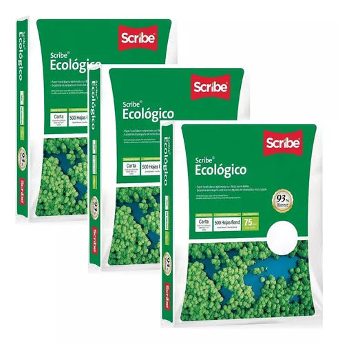3 Paquetes Papel Blanco 500 Hjs Ecologico Verde Scribe Carta