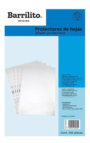 100pz Protectores Hojas Barrilito Tamaño Oficio