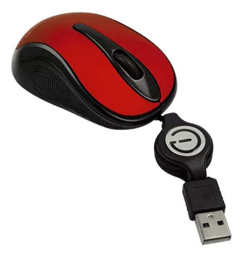 Mini Mouse Rojo Optico Retractil Easy Line Alambrico Usb