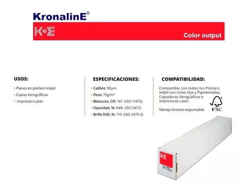 Papel Bond Kronaline Ink-jet Diplomat Ke500 Ploter Rollo