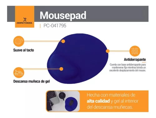 Mouse Pad Antiderrapante Perfect Choice Almohadilla Gel Azul