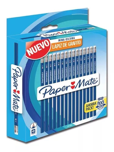 Lápices de Grafito Mina Oscura Paper Mate #2 Azul Hexagonal 100 Piezas