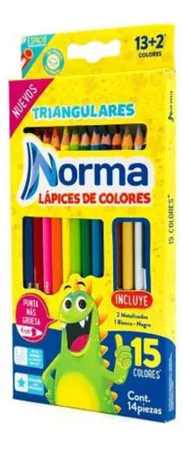 15 Lapices Colores Norma Triangular Punta Gruesa Escolar