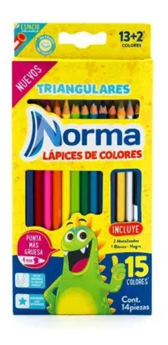 15 Lapices Colores Norma Triangular Punta Gruesa Escolar