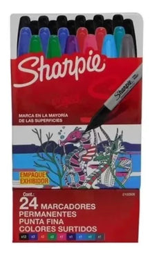 Marcador Permanente Sharpie punto fino Colores surtidos 24 piezas
