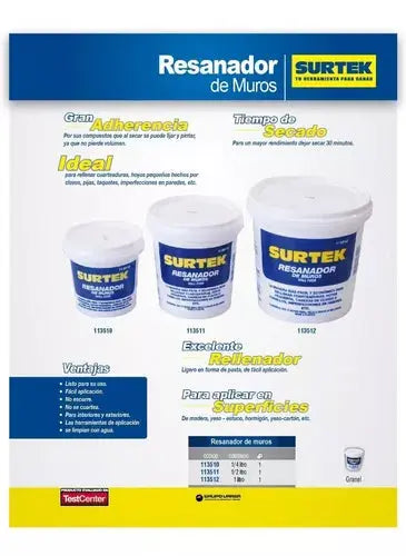 Resanador Muros Surtek 1 L Huecos Grietas Facil Aplicacion - Lock