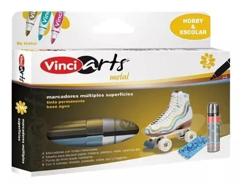 Marcadores Plumones Permanentes Vinci Metallic Base Agua 5 Piezas - Vinci