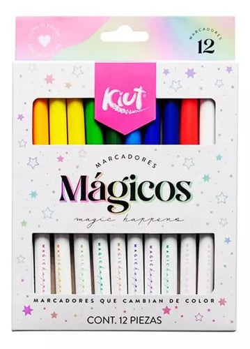 12 Marcadores Plumones Magicos Kiut Tinta Cambian Color