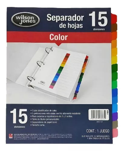 Separador De Hojas Wilson Jones Carpeta Sin Numeracion 15div