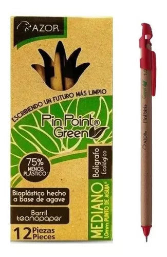 Bolígrafos Plumas Azor Pin Point Ecológico Mediano 1mm 12 Piezas Elige Color