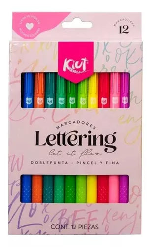 12 Marcadores Lettering Punta Pincel Kiut Colorear Lavables