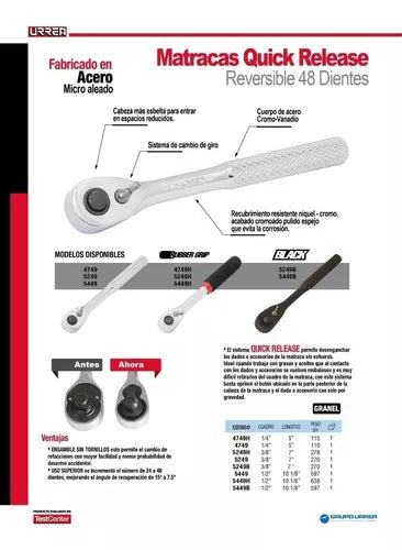 Matraca Reversible Urrea Cuadro 1/2'' Black Quick Release