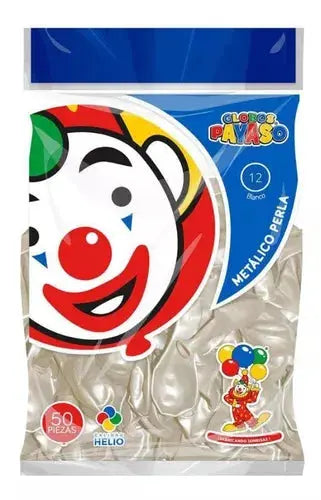 50pz Globos Payaso Perla Blanco N° 12 Decoracion Fiestas - GLOBO PAYASO - vista trasera