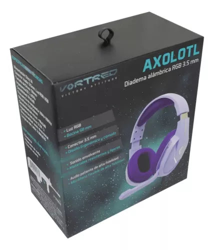 Audifonos Gamer Alambricos Morados Axolotl Vortred Luz Rgb