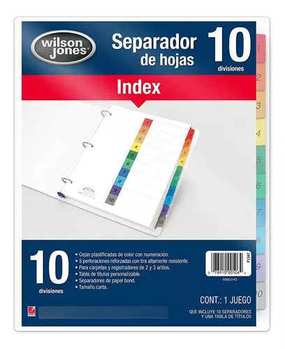 Separador Acco Wilson Jones 10 Divisiones Economico Numerado