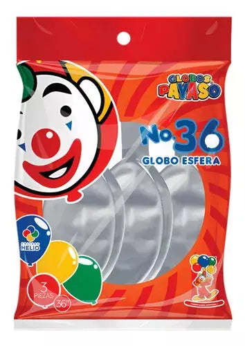 3pz Globos Gigantes Payaso Metalicos Esfericos No 36 Plateado Metalico - GLOBO PAYASO - vista trasera