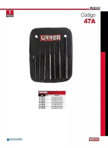 Urrea 47A Juego de punzones botadores rectos, 7 piezas - Urrea - vista lateral